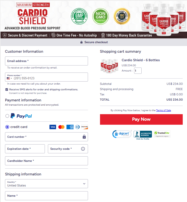 Secure Cardio Shield checkout screen